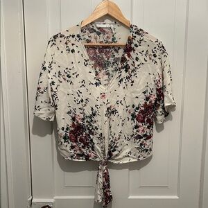 Floral V-Neck Tie-Front Blouse
